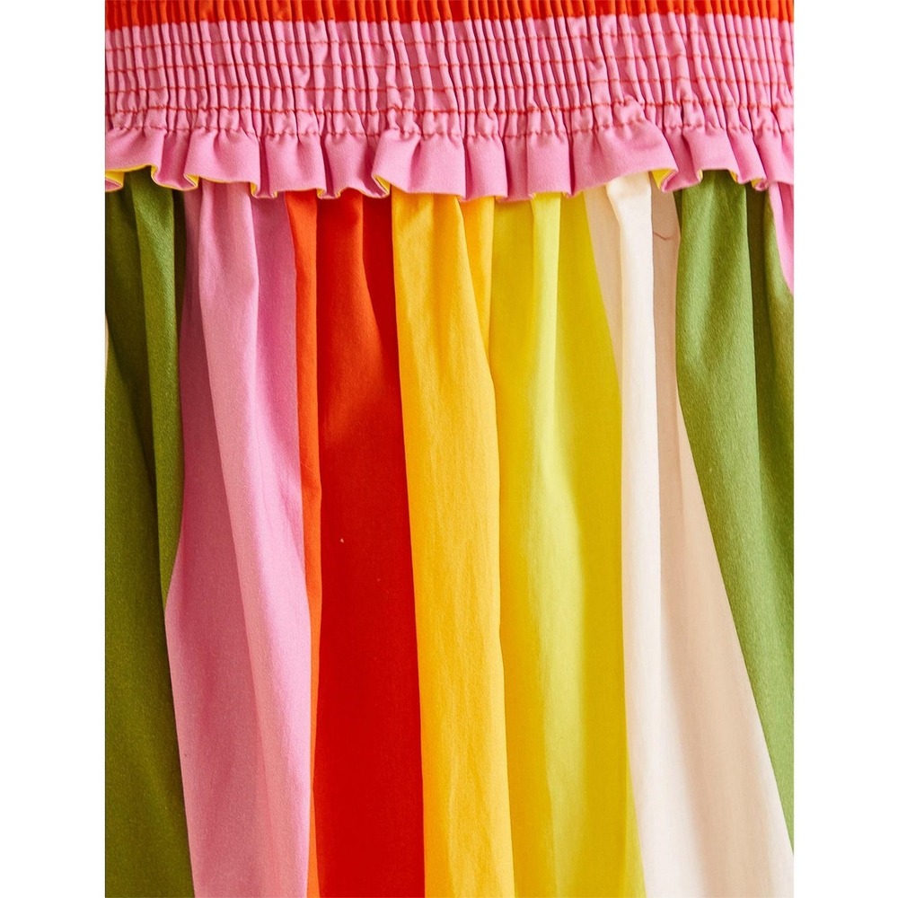 Farm Rio MIXED Multicolored Stripe Smocked  MIDI DRESS Size Medium New with tags - Picture 5 of 10